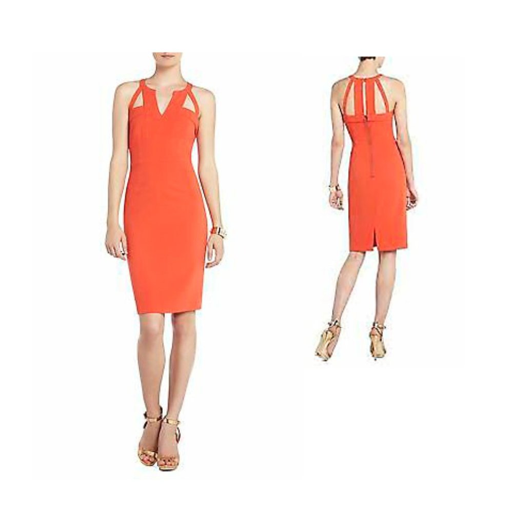 BCBGMAXAZRIA Cocktail Orange, Tangerine Sheath With Cut-out Bodice Sz 4 NWOT